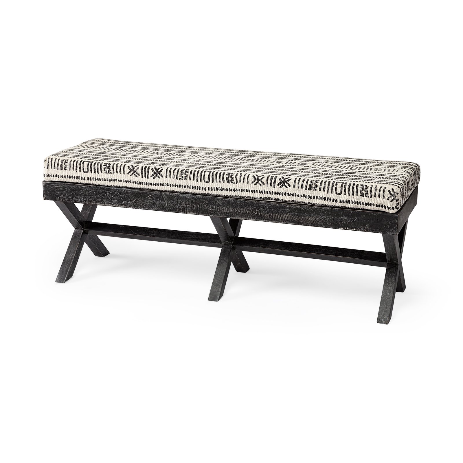 Solis 50L x 16W Black And Cream Upholstered Patterned Seat Accent Bench