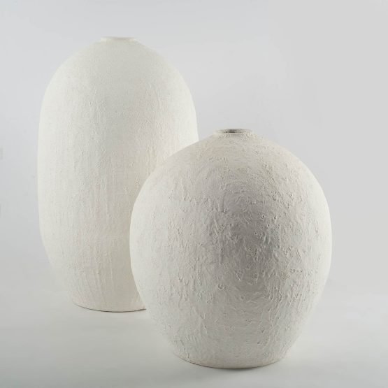 Karakum I Short White Textured Ceramic Vase - Image 3
