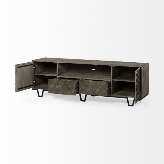 Argyle II Medium Brown Wood and Metal TV Stand Media Console with Storage TV up to 75" - Image 5