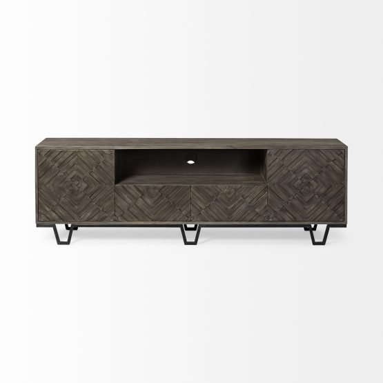 Argyle II Medium Brown Wood and Metal TV Stand Media Console with Storage TV up to 75" - Image 2