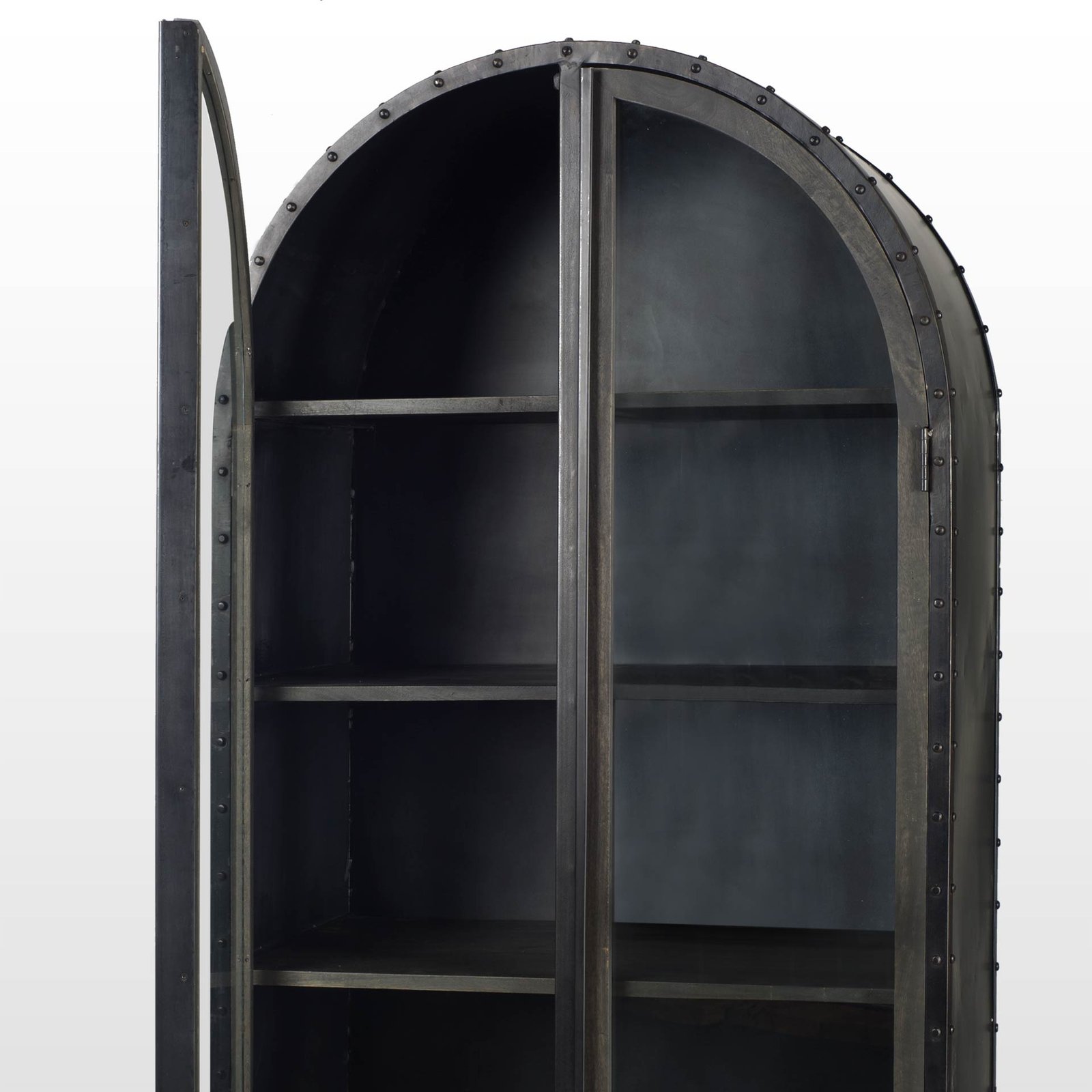Gehry 72.3" H Dark Brown Metal Brown Wood and Glass Door Display Cabinet - Image 2