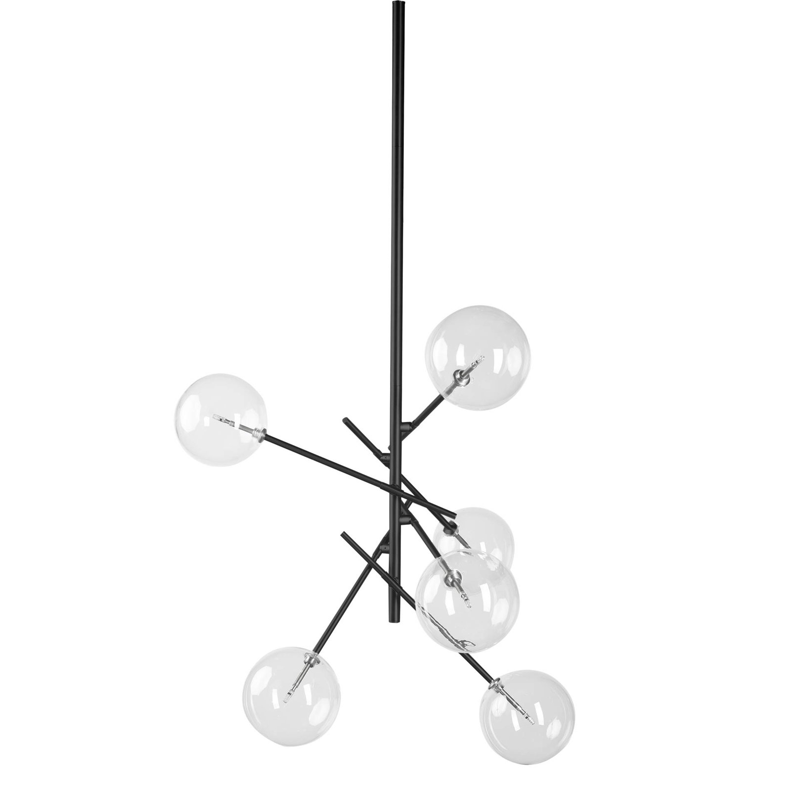Cody II (36"x52") Black Metal Glass Globe Six Bulb Chandelier