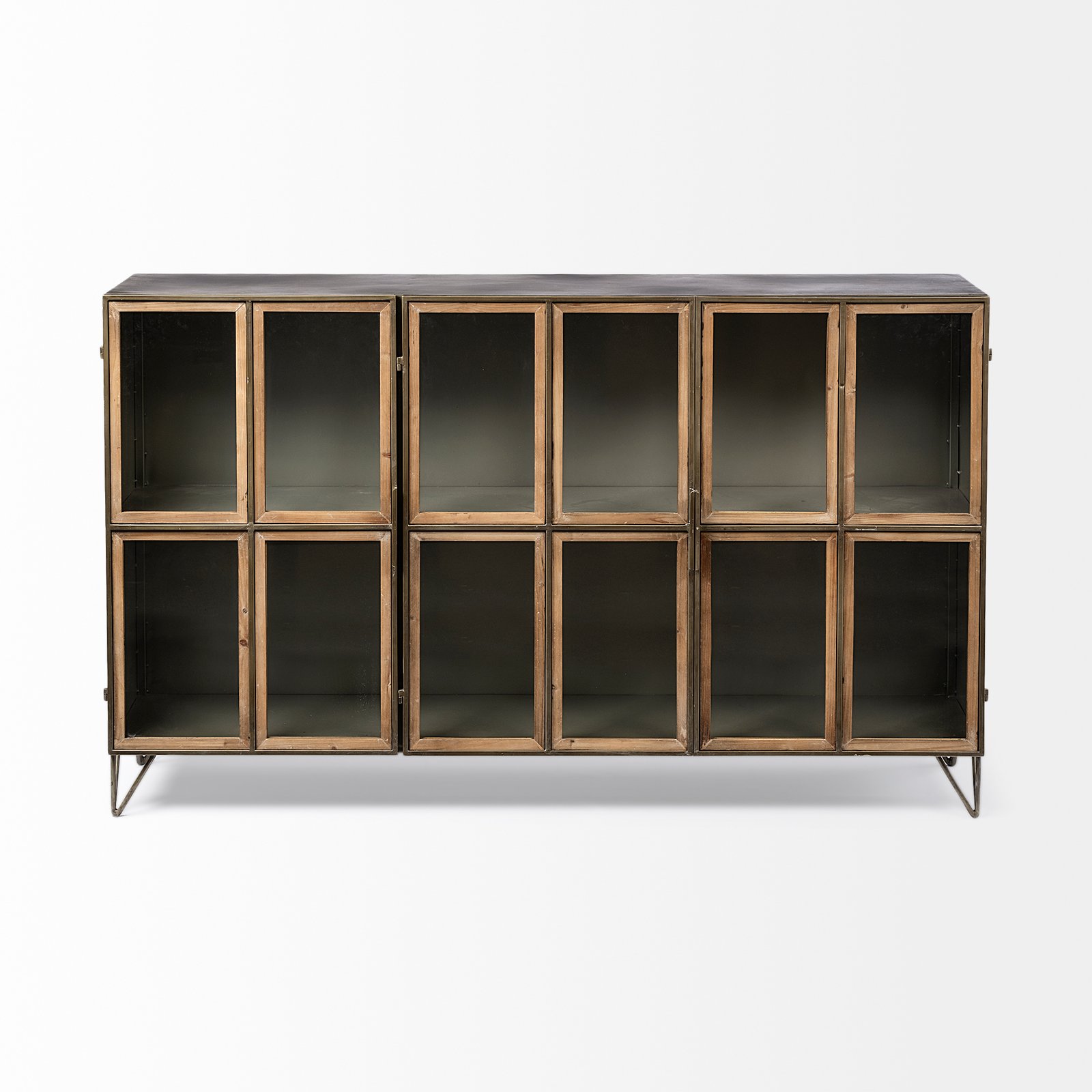 Pandora II 66" L Brown Wood and Metal Glass Door Display Cabinet - Image 2