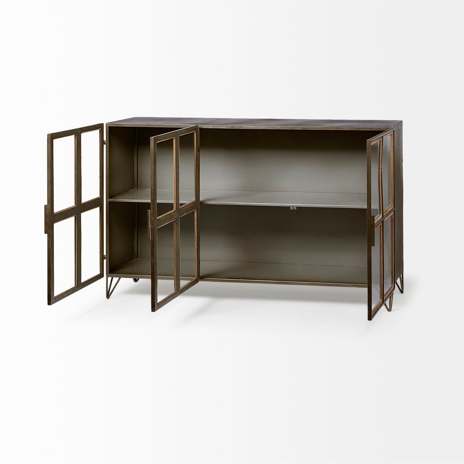Pandora II 66" L Brown Wood and Metal Glass Door Display Cabinet - Image 5