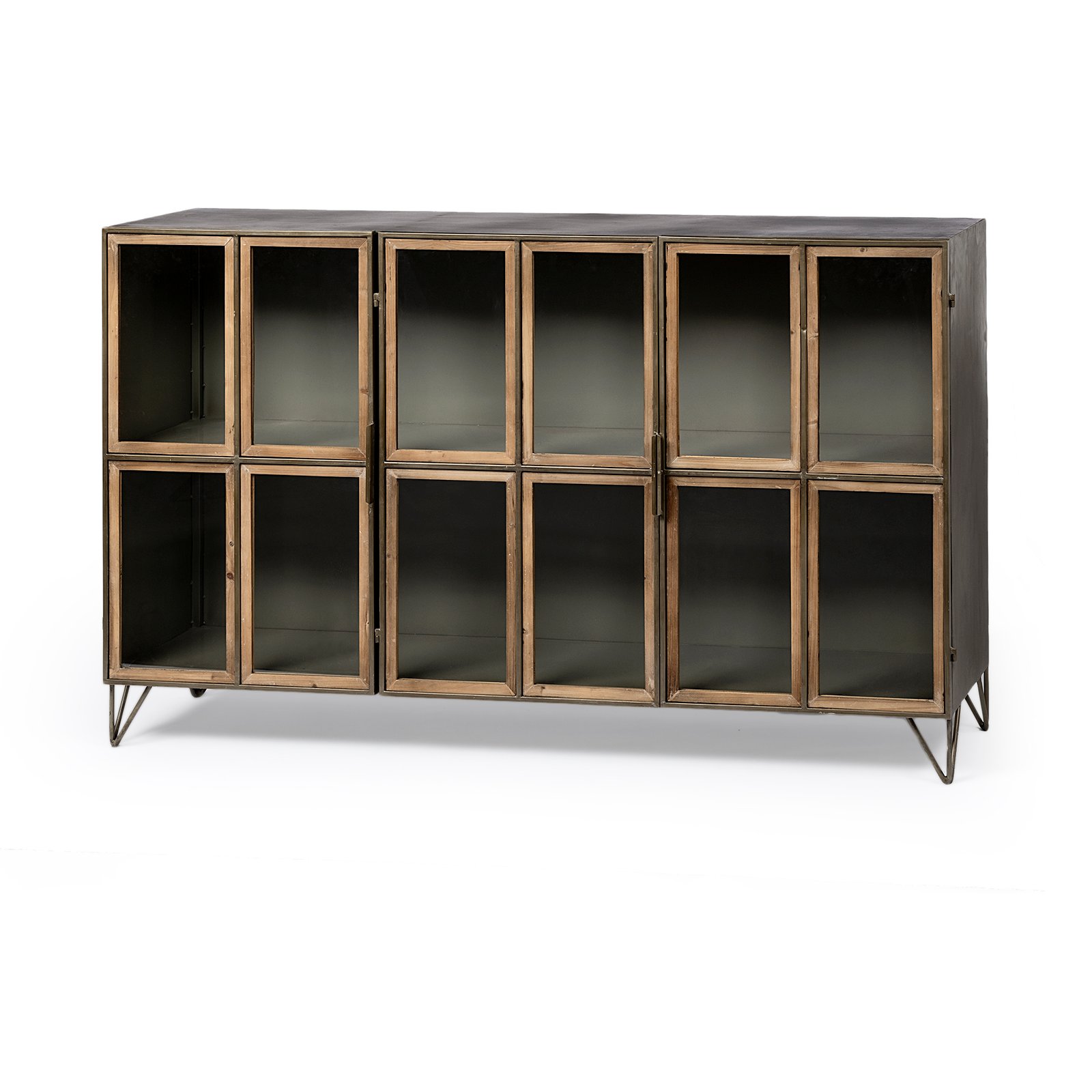 Pandora II 66" L Brown Wood and Metal Glass Door Display Cabinet