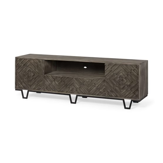 Argyle II Medium Brown Wood and Metal TV Stand Media Console with Storage TV up to 75"