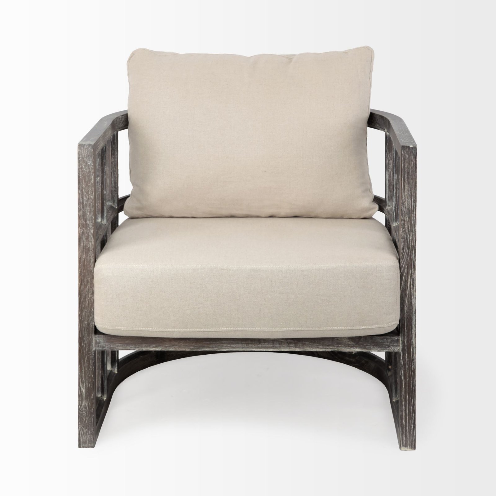 Skylar I Cream Fabric Covered Cushioned Demi-Lune Wooden Frame Accent Chair - Image 2