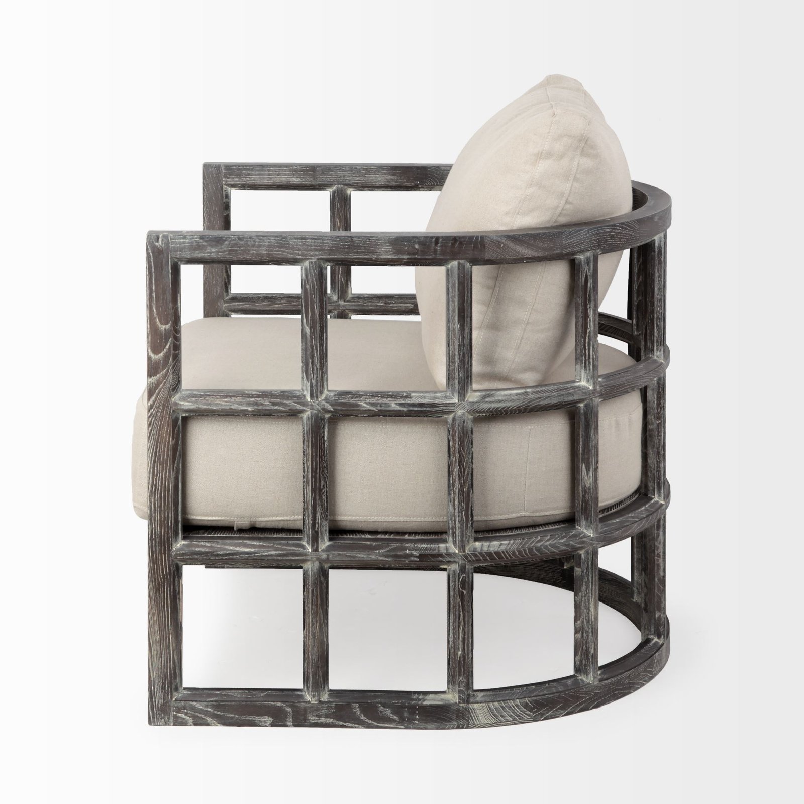 Skylar I Cream Fabric Covered Cushioned Demi-Lune Wooden Frame Accent Chair - Image 3