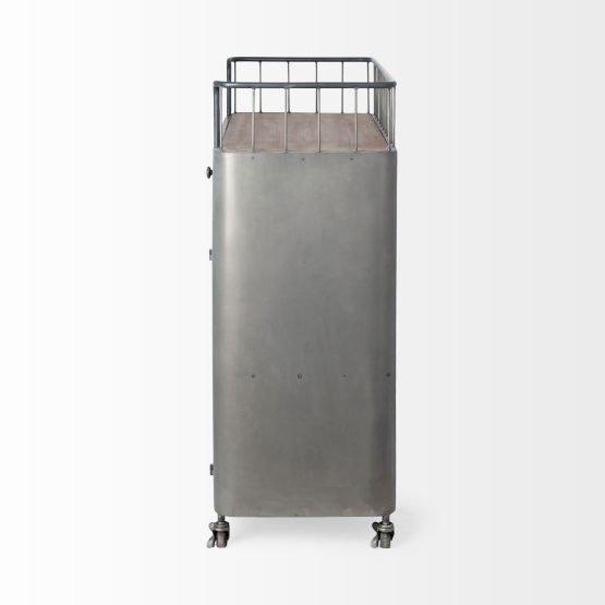 Udo Metal Frame Two Door Cabinet w/Two Drawers & Wood Top Bar Cart - Image 3