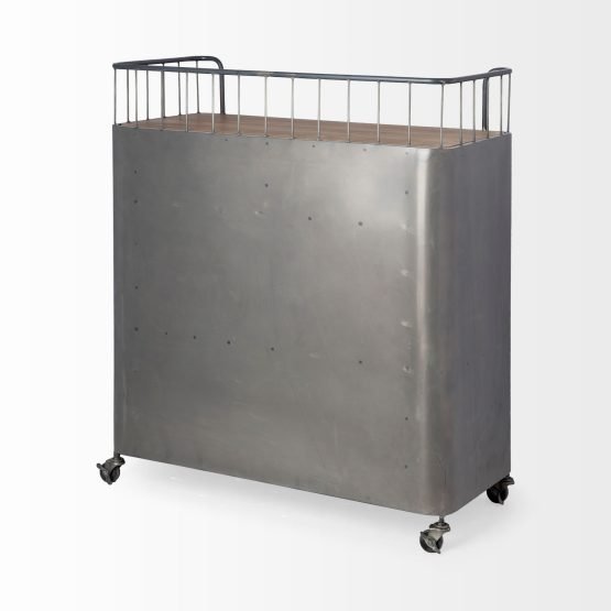 Udo Metal Frame Two Door Cabinet w/Two Drawers & Wood Top Bar Cart - Image 5