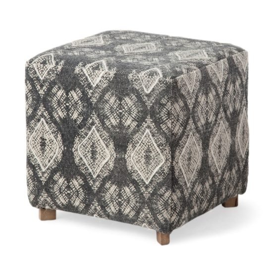 Pallu 18.75"H Dhurrie Cotton Cover w/Four Wooden Legs Ottoman