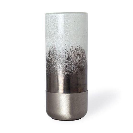 Baltic I Tall White Brushed Silver Metal Bottom Glass Vase