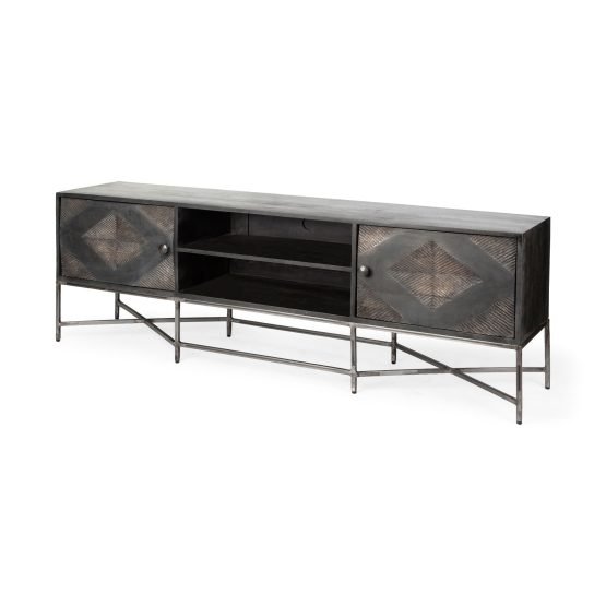 Hogarth I Dark Brown Solid Wood TV Stand Media Console with Storage TV up to 81"