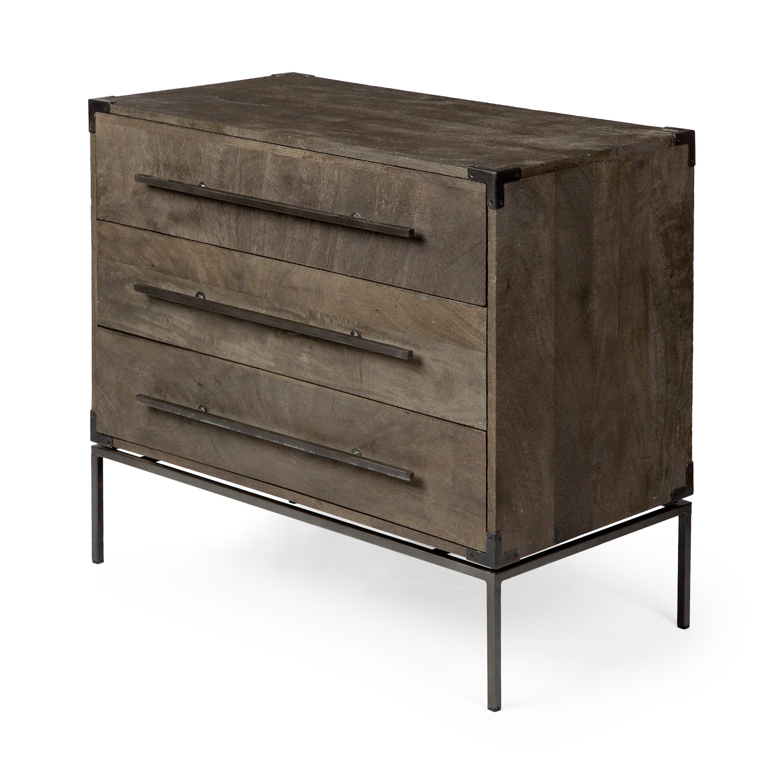 Ward 34L x 18W Brown Wood and Iron 3 Drawer Accent Cabinet