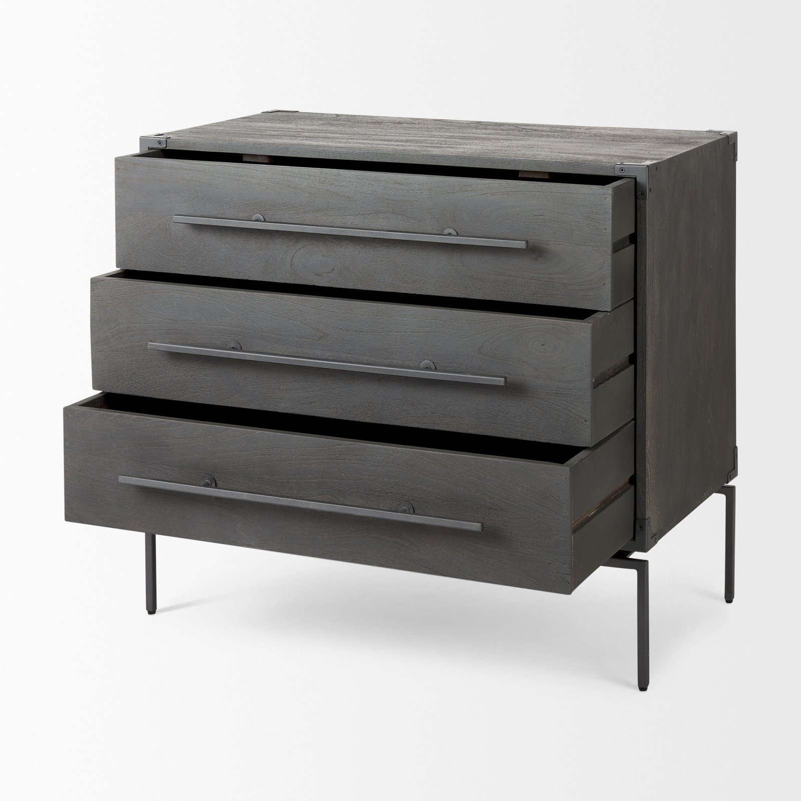 Ward 34L x 18W Brown Wood and Iron 3 Drawer Accent Cabinet - Image 5