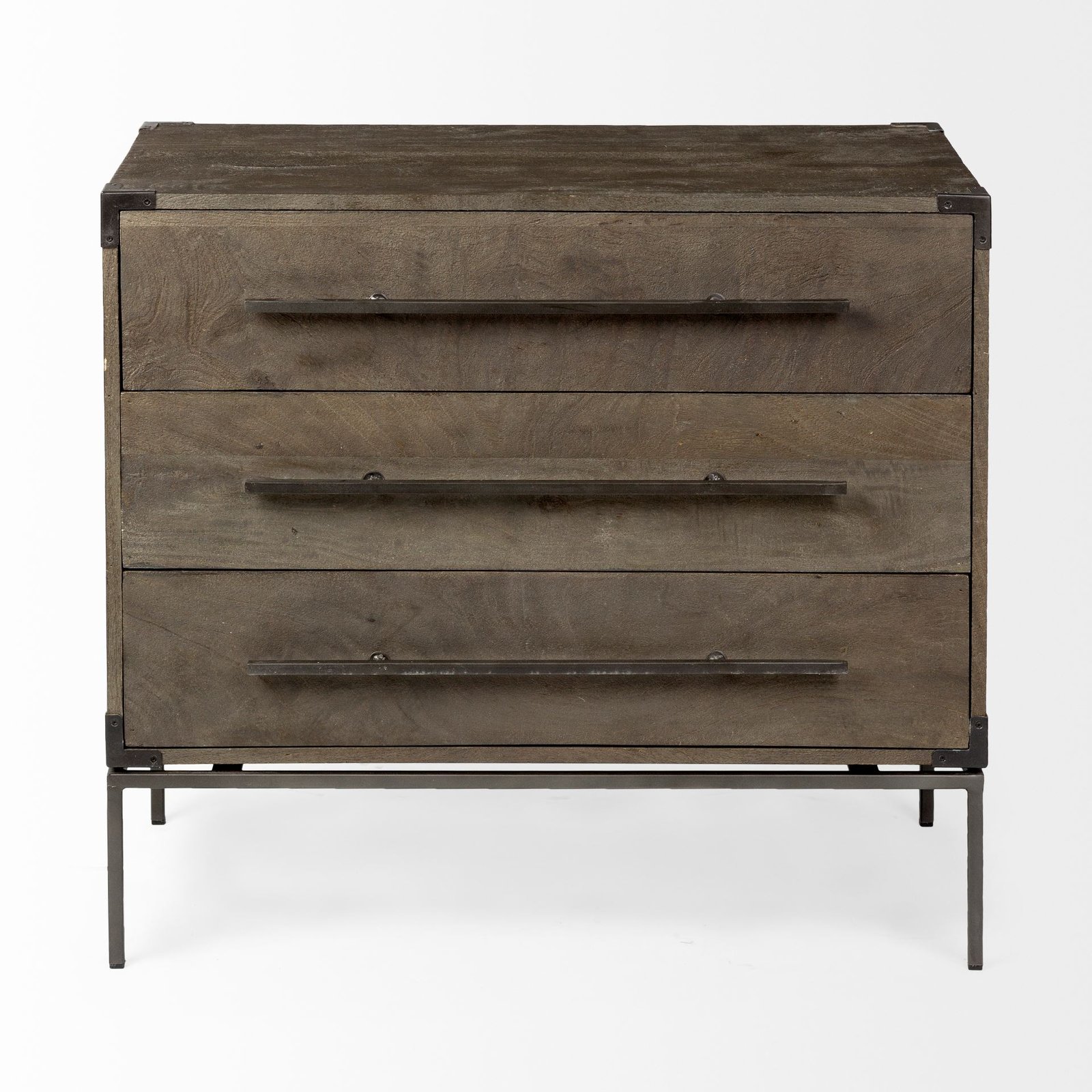 Ward 34L x 18W Brown Wood and Iron 3 Drawer Accent Cabinet - Image 2