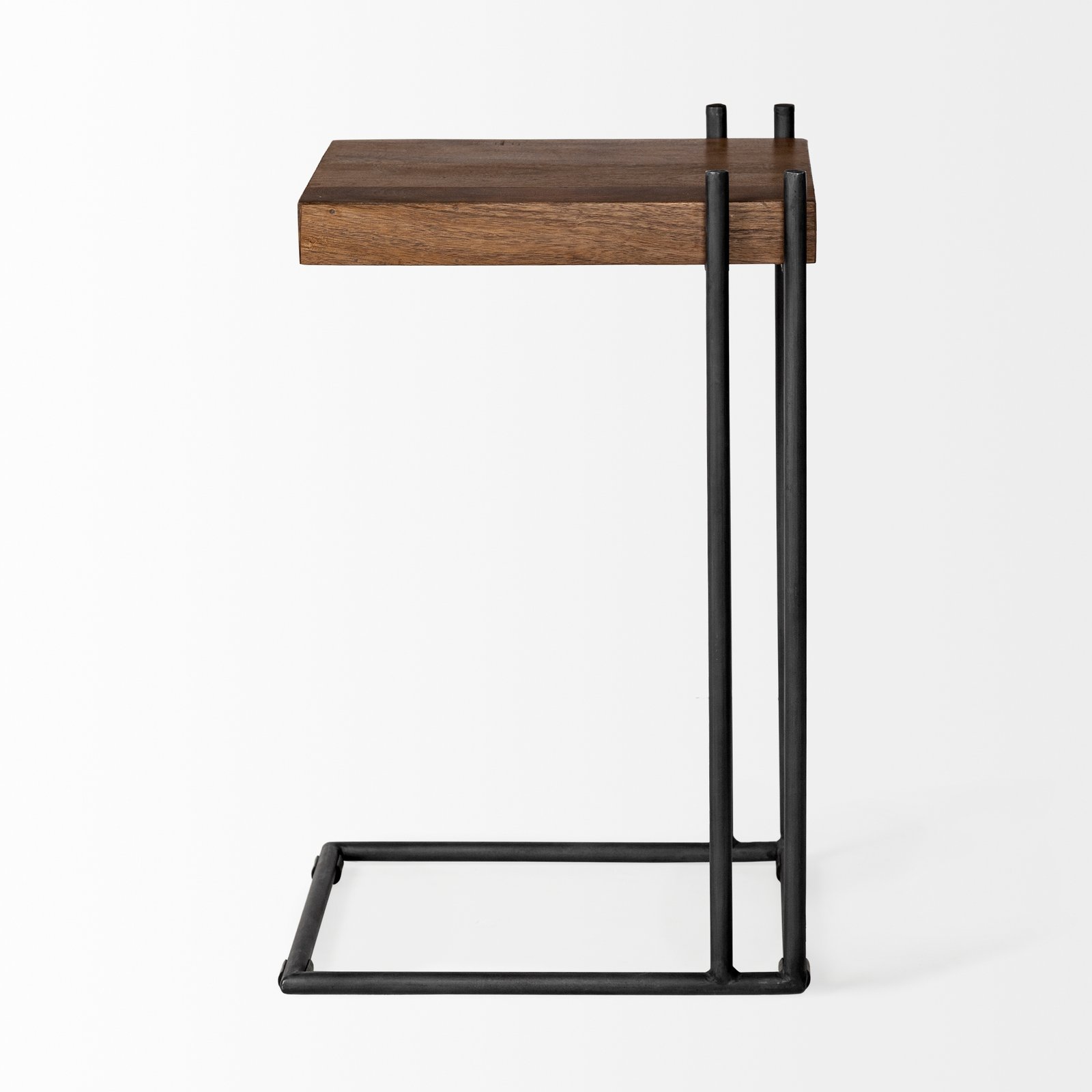 Maddox 16L x 13.5W x 27H Medium Brown Wood w/ Black Metal C-shaped End/Side Table - Image 3