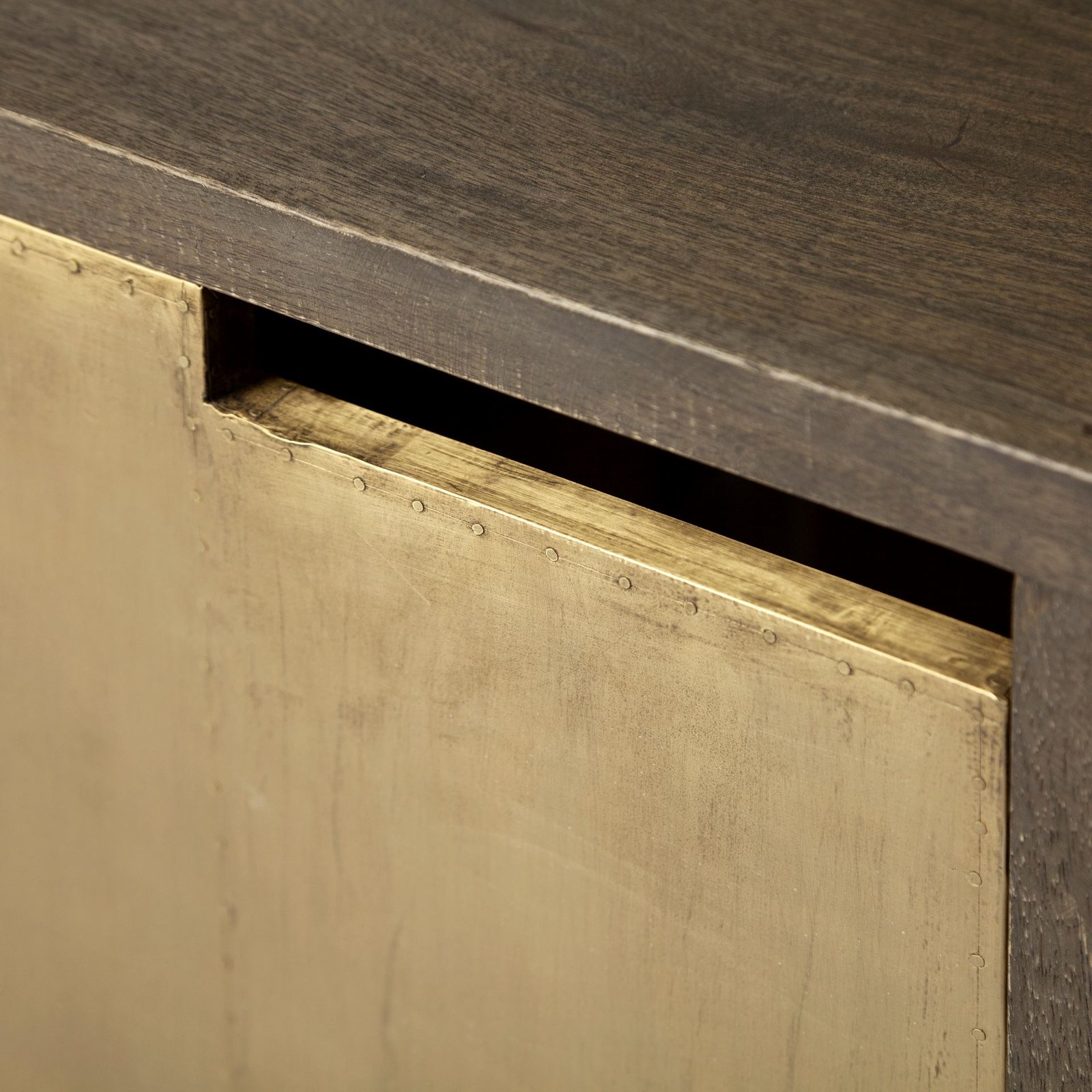 Georges I Brown Solid Wood Frame 4 Gold Metal Cladded Cabinet Sideboard - Image 5