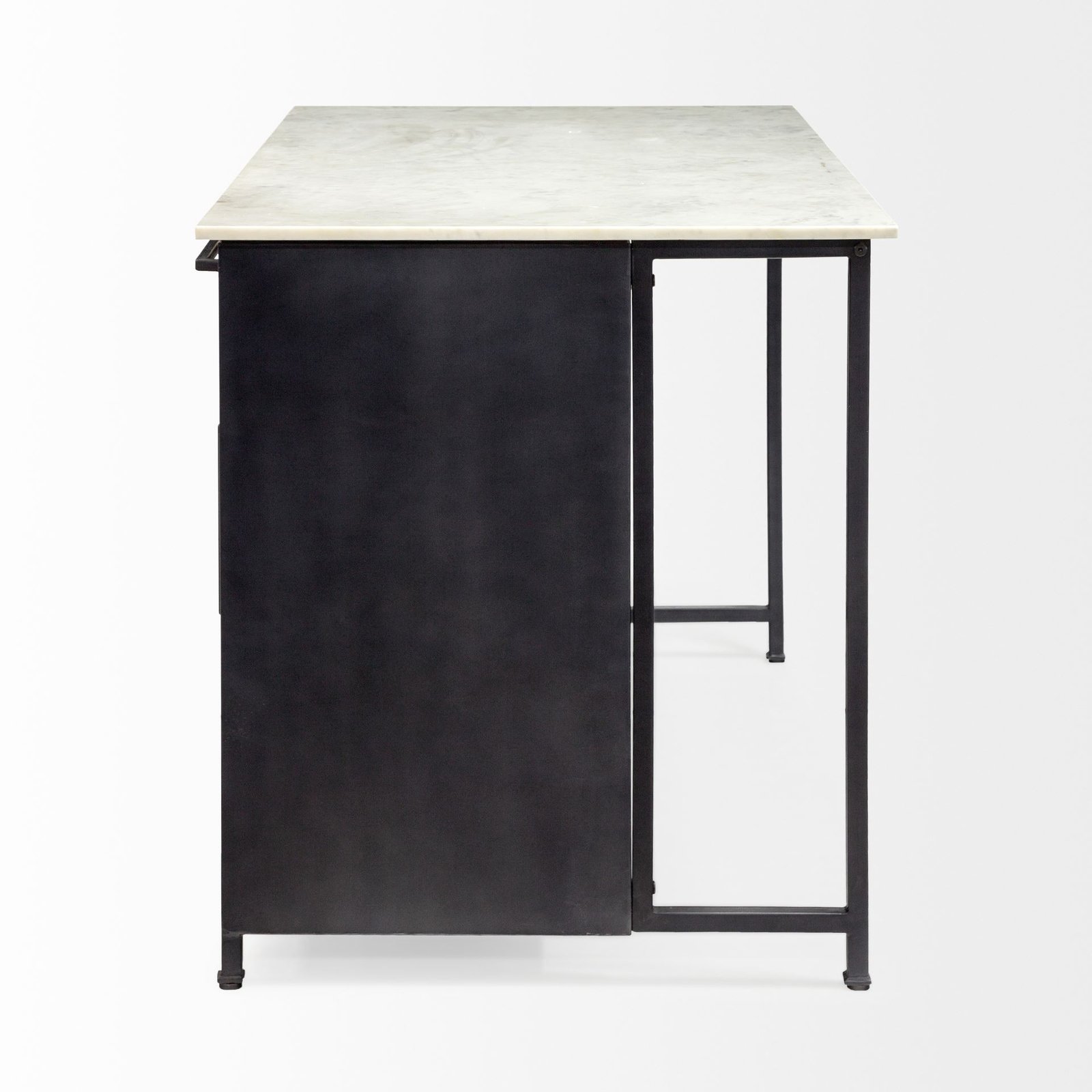 Fieri Solid Iron Black Body White Marble Top Four Drawer Kitchen Island - Image 3