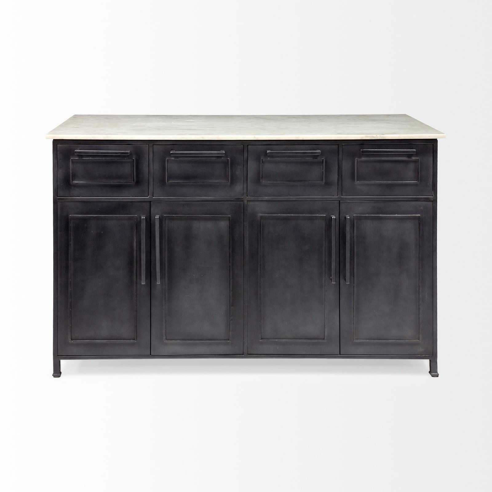 Fieri Solid Iron Black Body White Marble Top Four Drawer Kitchen Island - Image 2