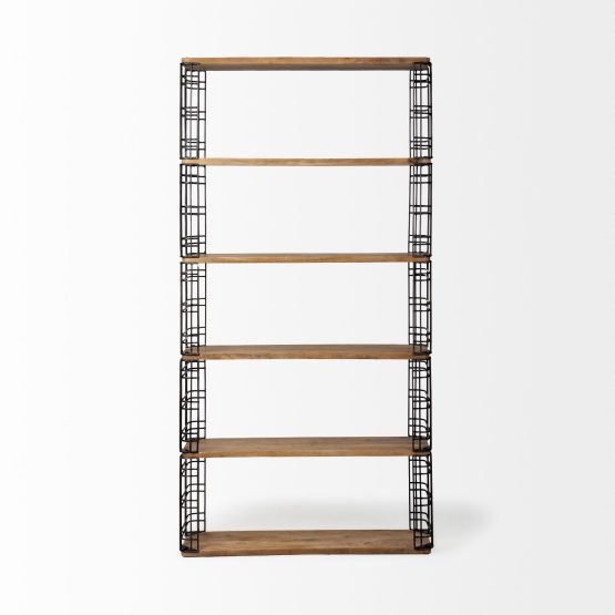 Bradie I 40L x 12W x 79H Brown Wood and Metal Frame Six Shelf Shelving Unit - Image 2