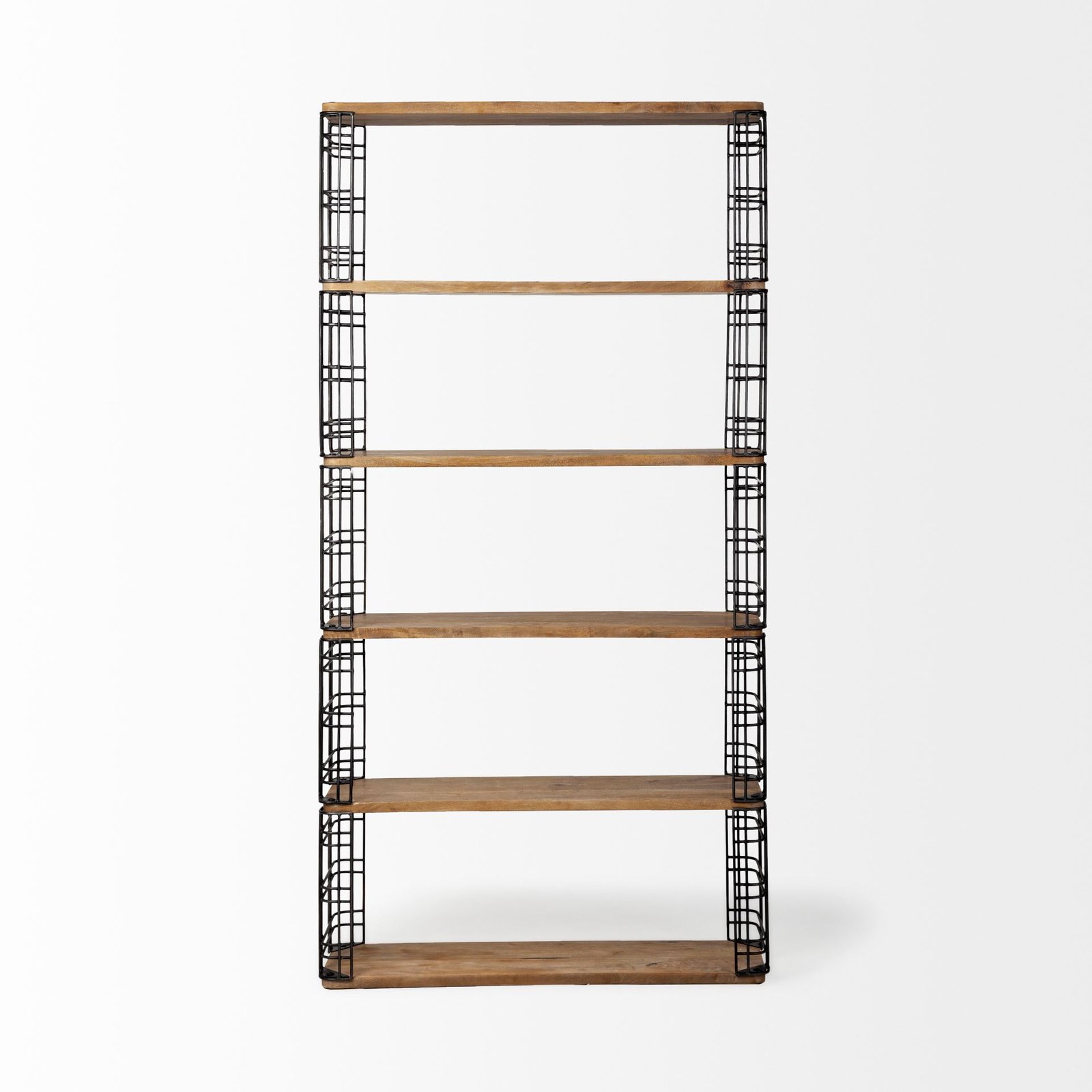 Bradie I 40L x 12W x 79H Brown Wood and Metal Frame Six Shelf Shelving Unit - Image 2