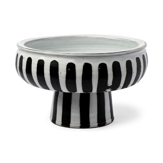 Lexington 14L x 14W White Ceramic Striped Bowl
