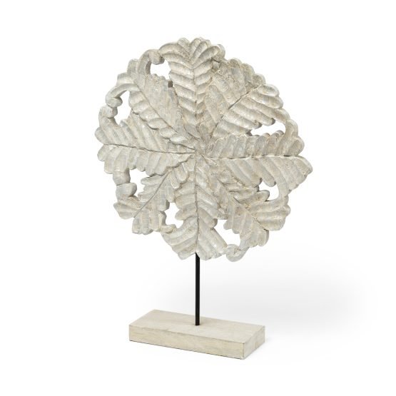 Kamara II (Large) 16L x 4W White Washed Wood W/Antiqued Silver  Botanical Decorative Object
