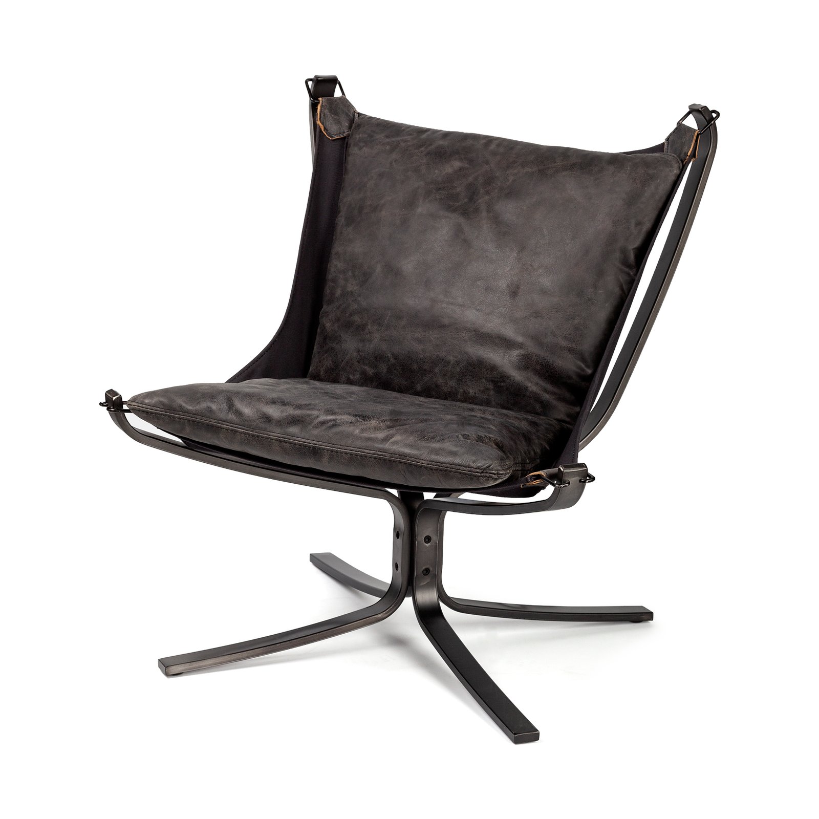 Colarado Black Leather Cushions w/ Black Metal Frame Sling-Style Accent Chair