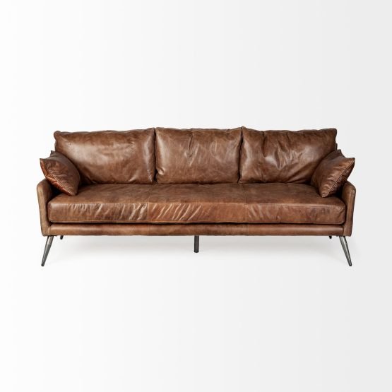Cochrane II 82L x 33W x 32.25H Brown Leather Three Seater Sofa - Image 2