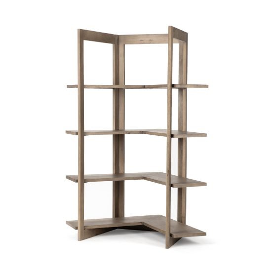 Turnbull I 57L x 35W x 72H Light Brown Wood Four Shelf Corner Shelving Unit