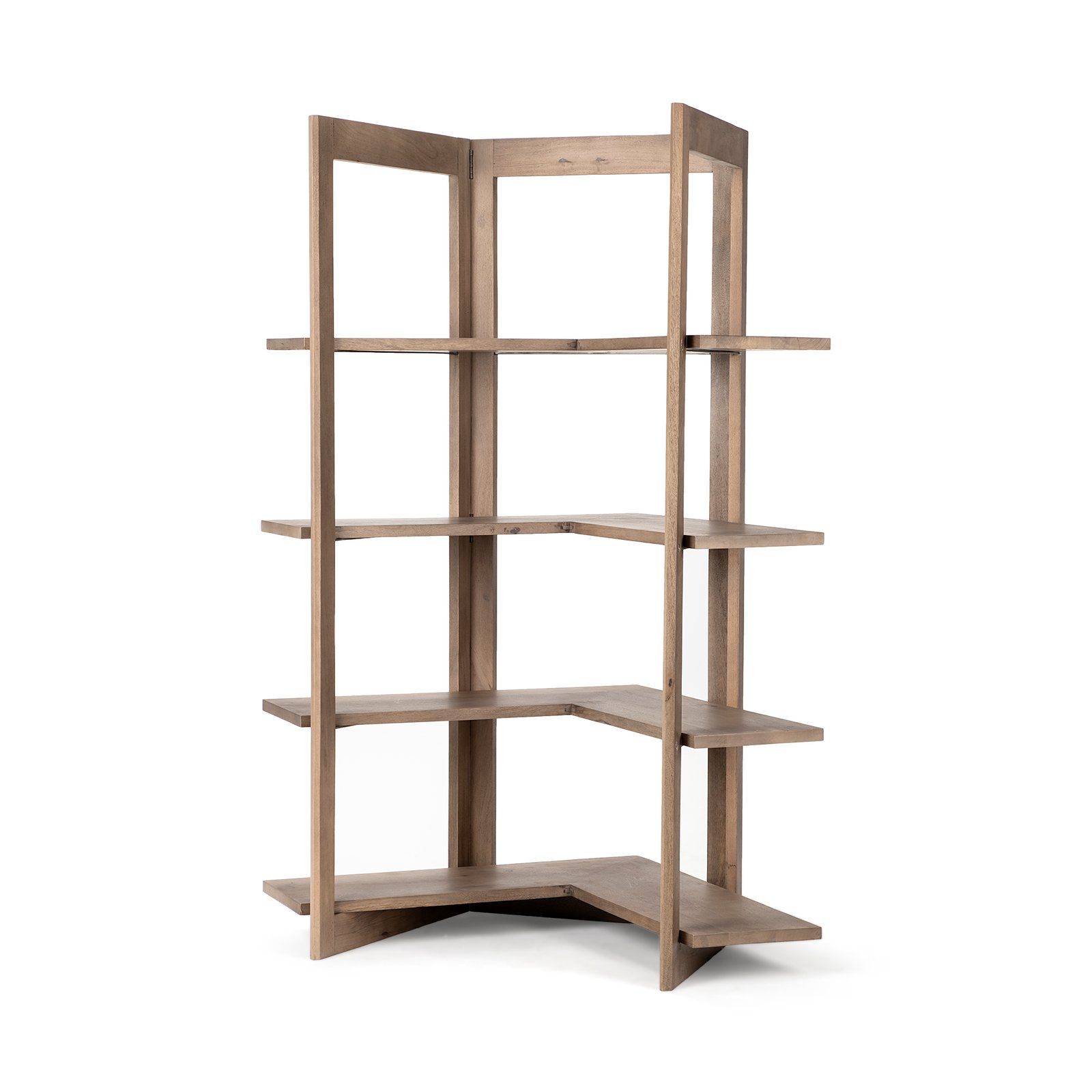 Turnbull I 57L x 35W x 72H Light Brown Wood Four Shelf Corner Shelving Unit