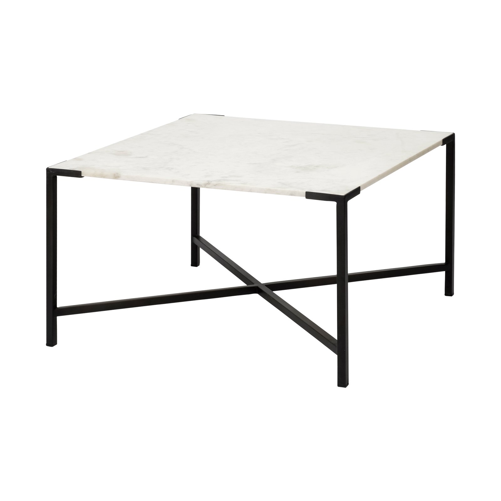 Lucas 30x30 White Marble Top Black Metal Base Coffee Table