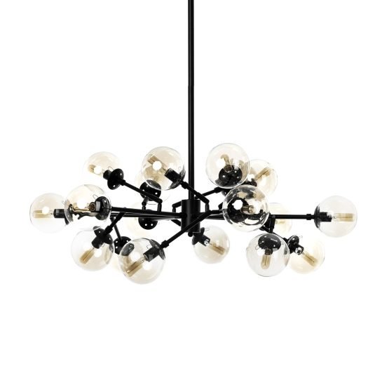 Rudyard Glass Globe and Black Metal Chandelier