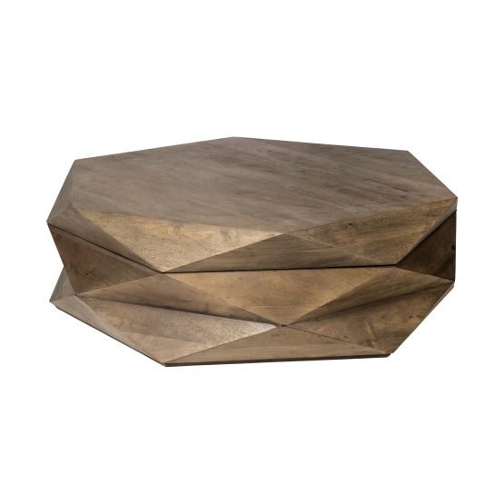 Arreto 48x48 Hexagonal Hinged Solid Wood Top and Base Coffee Table