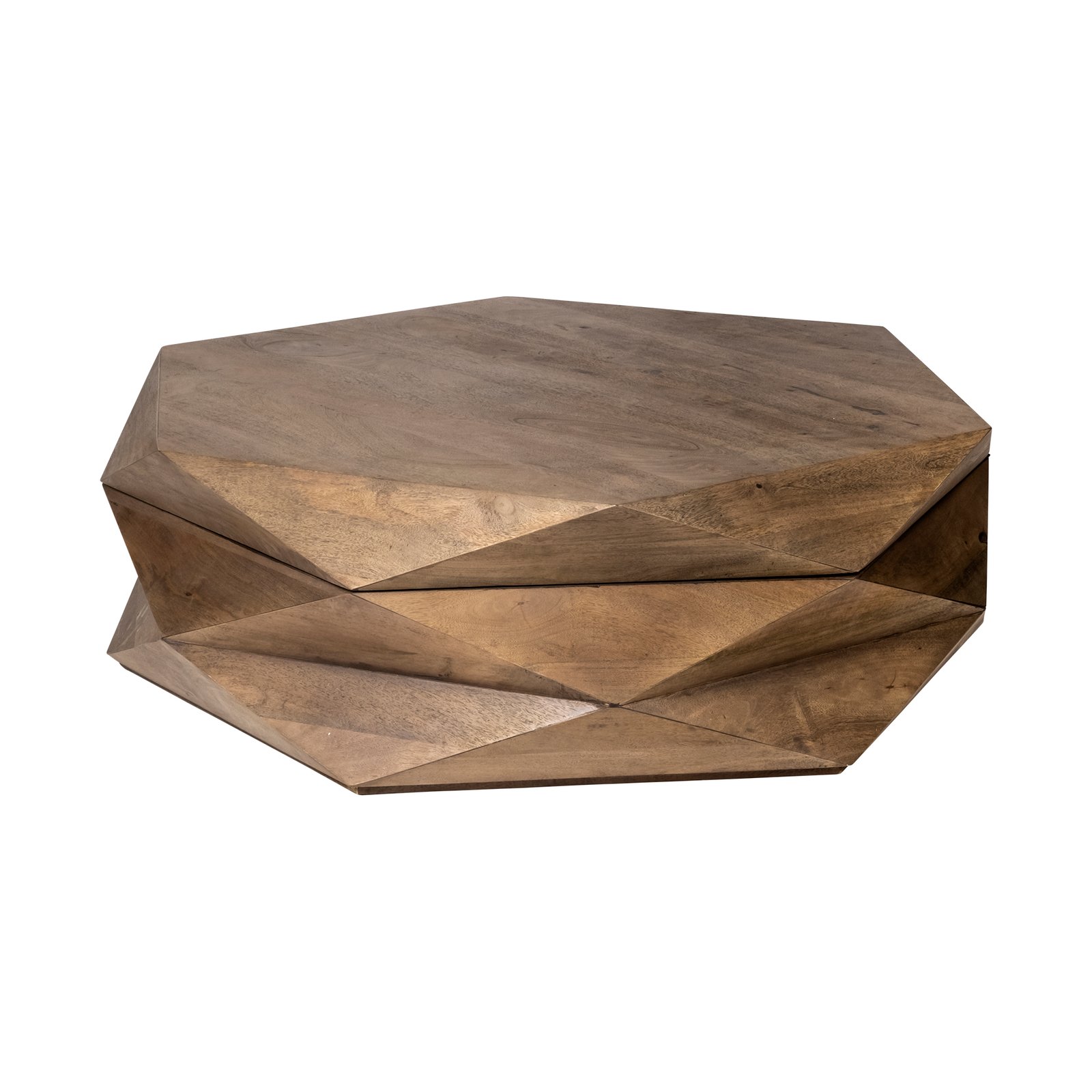 Arreto 48x48 Hexagonal Hinged Solid Wood Top and Base Coffee Table