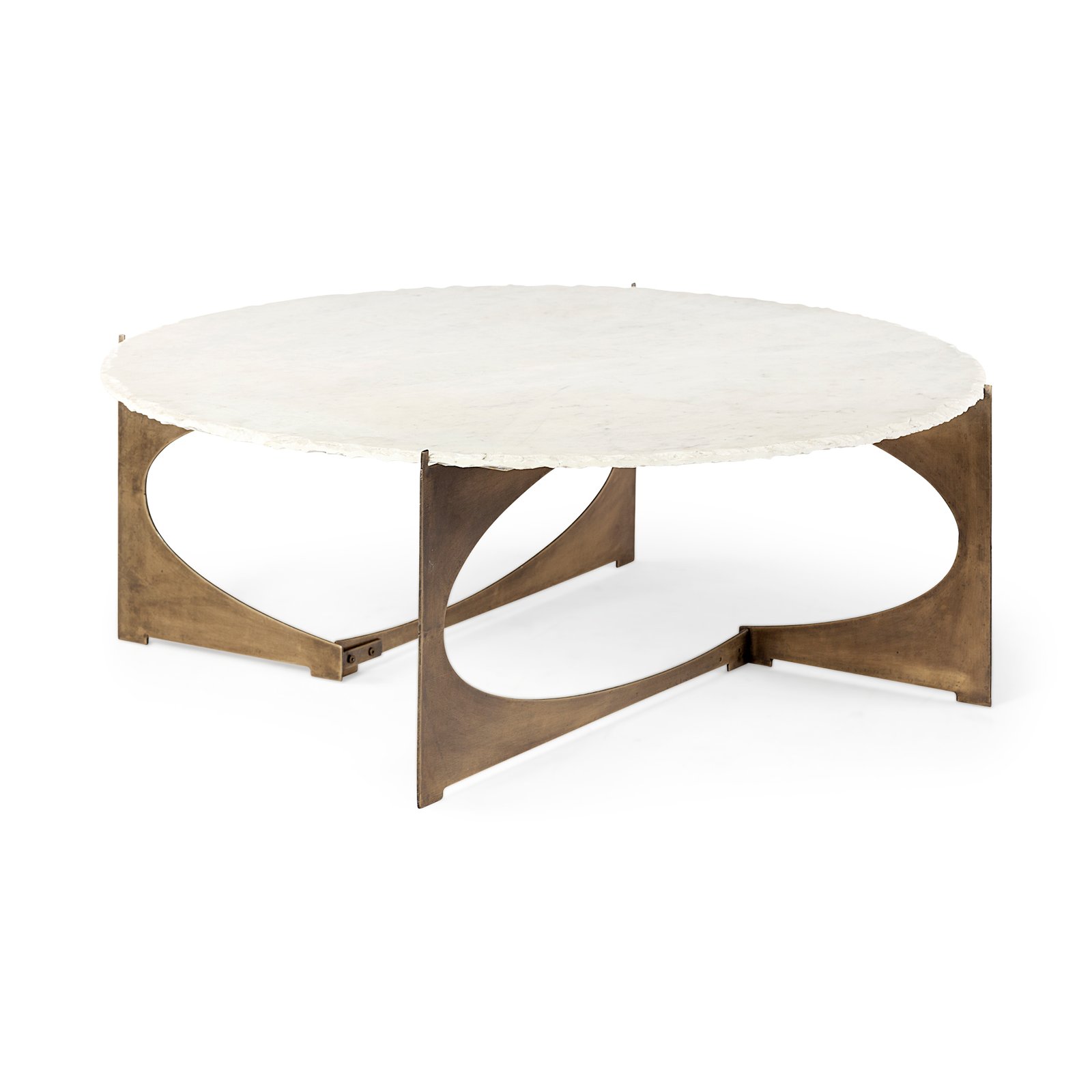 Reinhold 49" Round White Marble Top Gold Metal Base Coffee Table