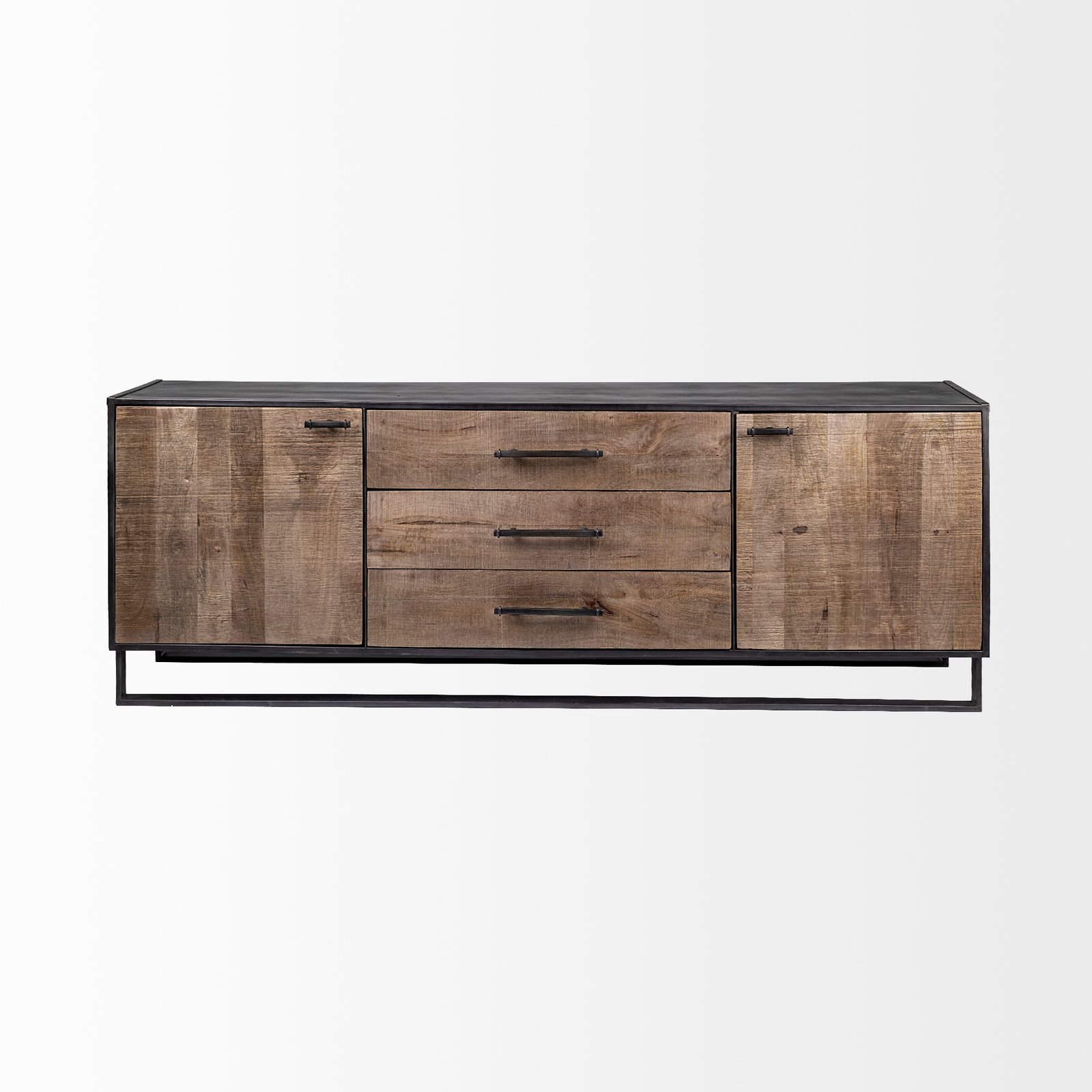 Alvin 82x20 Brown Solid Wood With Black Metal Frame 3 Drawer 2 Cabinet Door Sideboard - Image 2