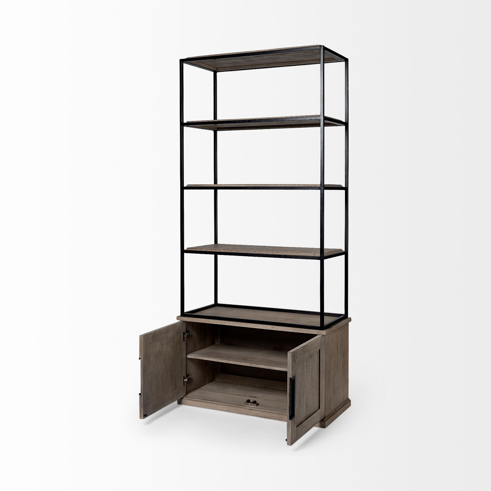Braxton II Light Brown Wood and Iron Three Shelf Shelving Unit 41.5L x 18.5W x 9 - Image 5
