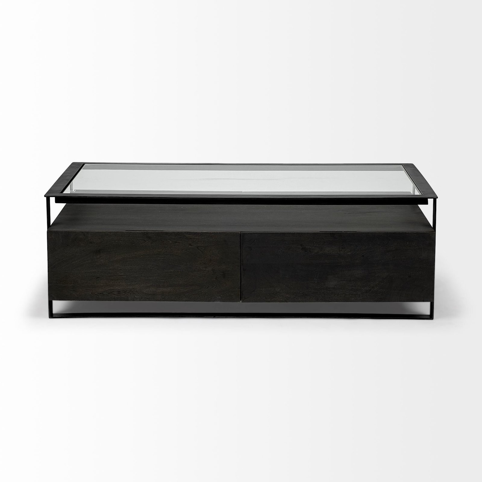Vidro 54x30 Rectangular Glass Top Black Solid Wood Drawers & Black Frame Coffee Table - Image 2