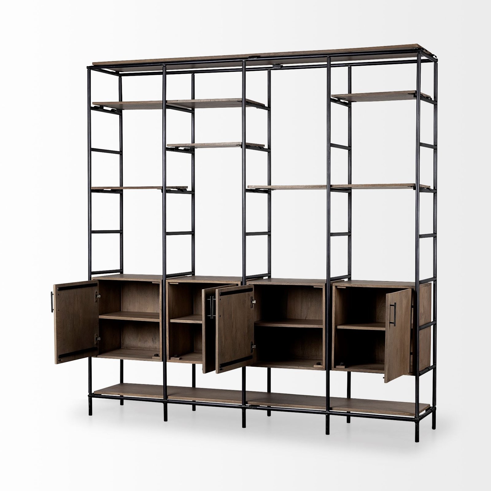 Darius 82L x 16.5W x 90H Medium Brown Wood and Metal Multi-Shelf Shelving Unit - Image 5