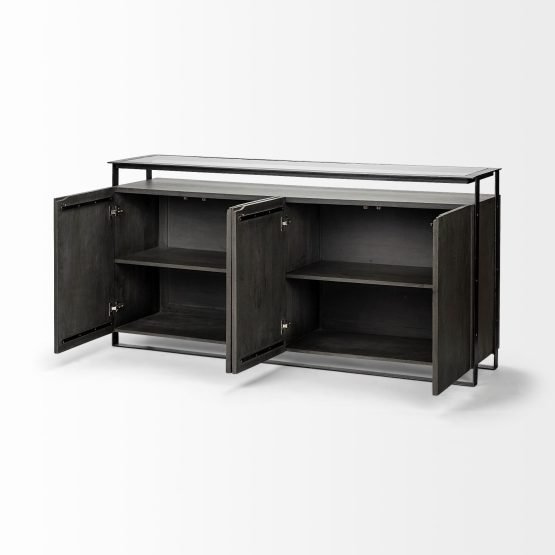 Vidro III 72  x 18 x 36 Glass Top Gray 4 Solid Wood Cabinets Metal Frame Sideboard - Image 5
