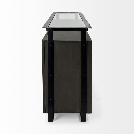 Vidro III 72  x 18 x 36 Glass Top Gray 4 Solid Wood Cabinets Metal Frame Sideboard - Image 3