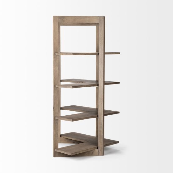 Turnbull I 57L x 35W x 72H Light Brown Wood Four Shelf Corner Shelving Unit - Image 3