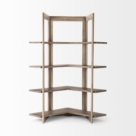 Turnbull I 57L x 35W x 72H Light Brown Wood Four Shelf Corner Shelving Unit - Image 2