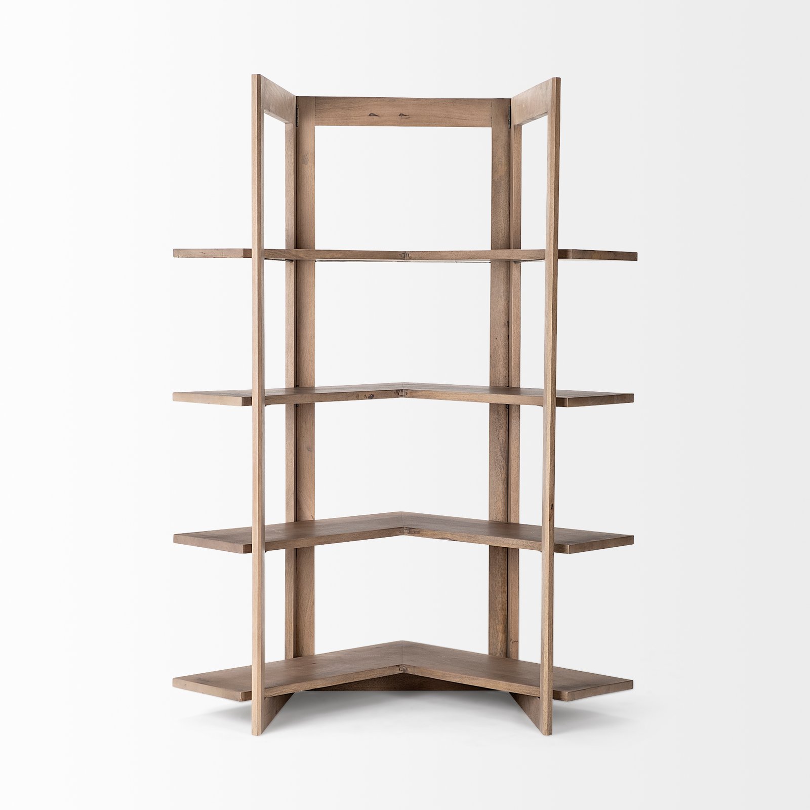 Turnbull I 57L x 35W x 72H Light Brown Wood Four Shelf Corner Shelving Unit - Image 2