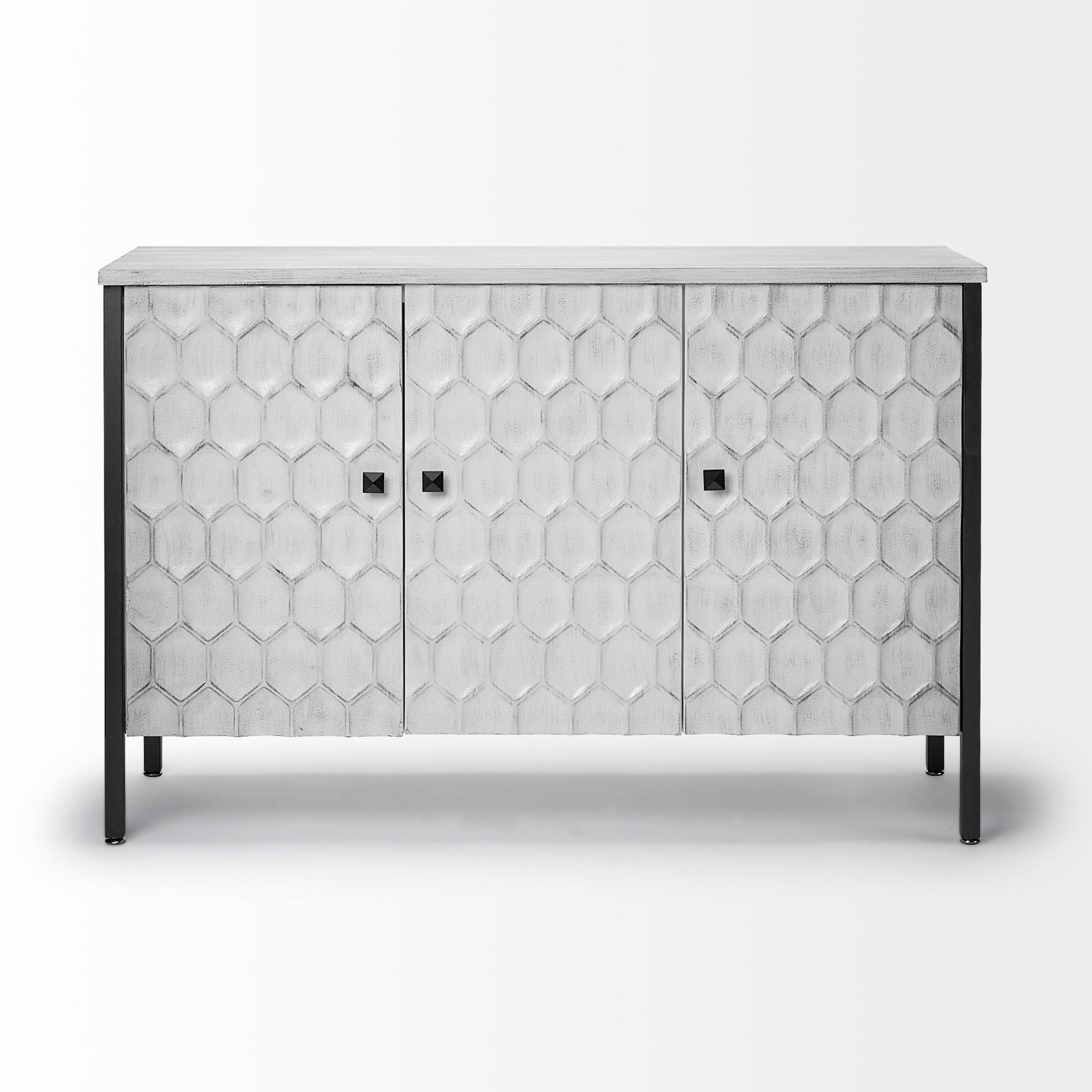 Savannah White Fir Veneer & Gray Metal 3-Door Accent Cabinet - Image 2