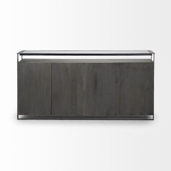 Vidro III 72  x 18 x 36 Glass Top Gray 4 Solid Wood Cabinets Metal Frame Sideboard - Image 2