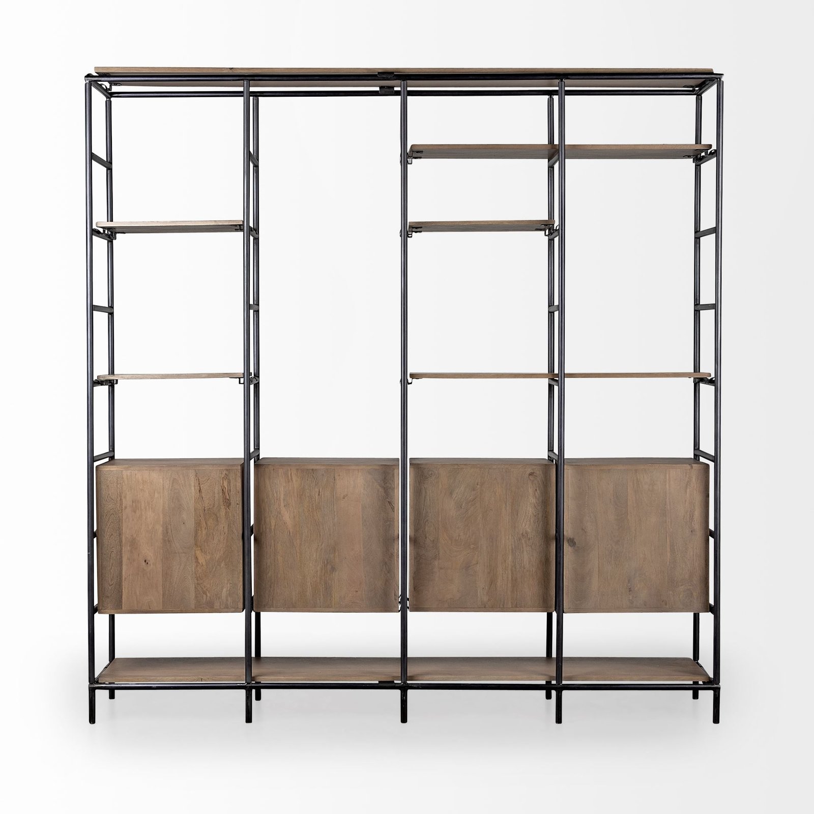 Darius 82L x 16.5W x 90H Medium Brown Wood and Metal Multi-Shelf Shelving Unit - Image 4