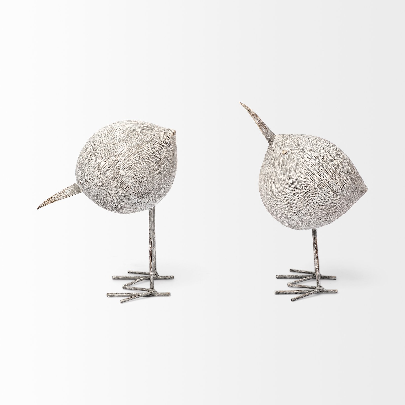 Snipe I 6L x 6W Off-White Resin Bird Ornament W/ Metal Feet - Image 2
